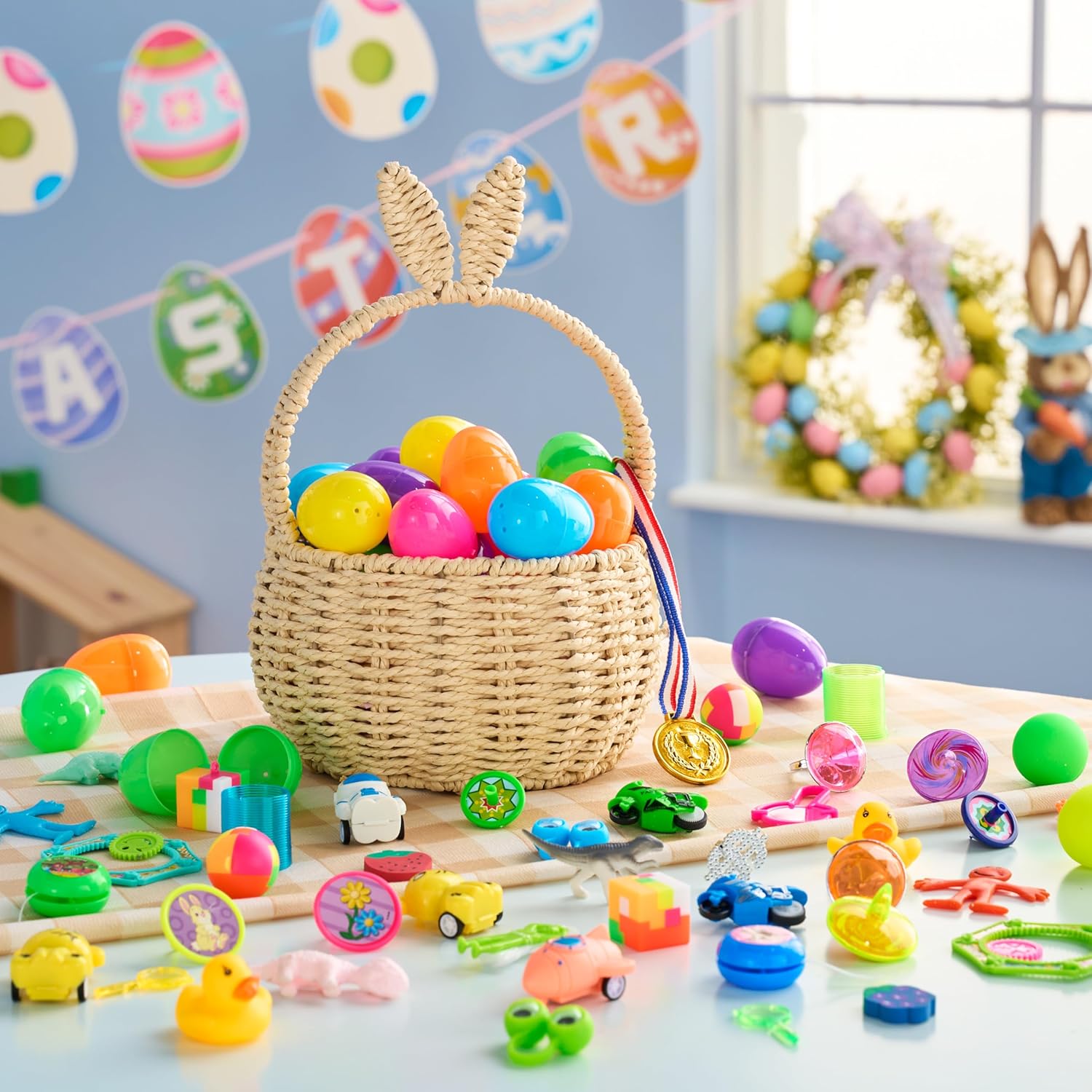 JOYIN 48Pcs Easter Eggs with Toys Inside, Prefilled Easter Eggs with Popular Assorted Toys for Kids Boys Girls, Basket Stuffers Filler, Party Favors, Classroom Exchange