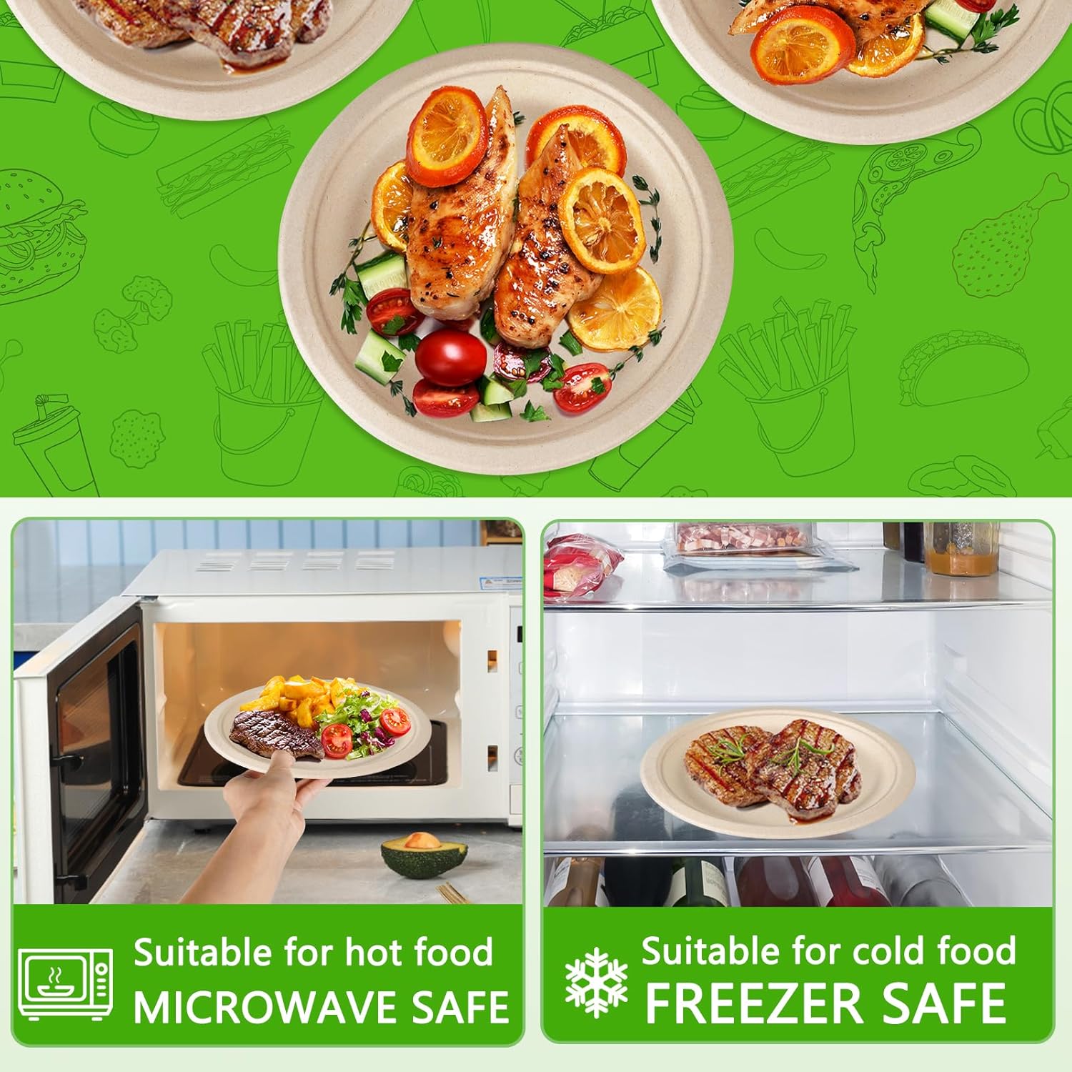 10 Inch Compostable Disposable Paper Plates, 150 Pack Heavy Duty Paper Plates, Made Of Eco-Friendly, Natural Sugarcane Bagasse