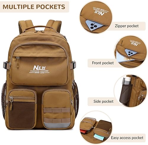 Miniatura 6 de Mochila escolar duradera para adolescentes, estudiantes, niñas, niños, resistente al agua con múltiples bolsillos para viajes, Azul marino, Mochilas