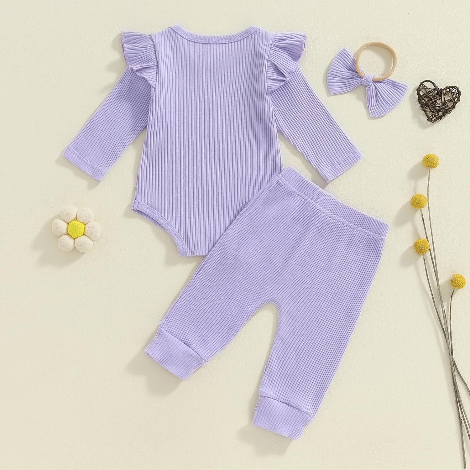 Tsnbre Newborn Baby Girl Outfits Daddys Girls Ruffle Long Sleeve Romper Top Pants Headband Infant Fall Winter Clothes - Image 3