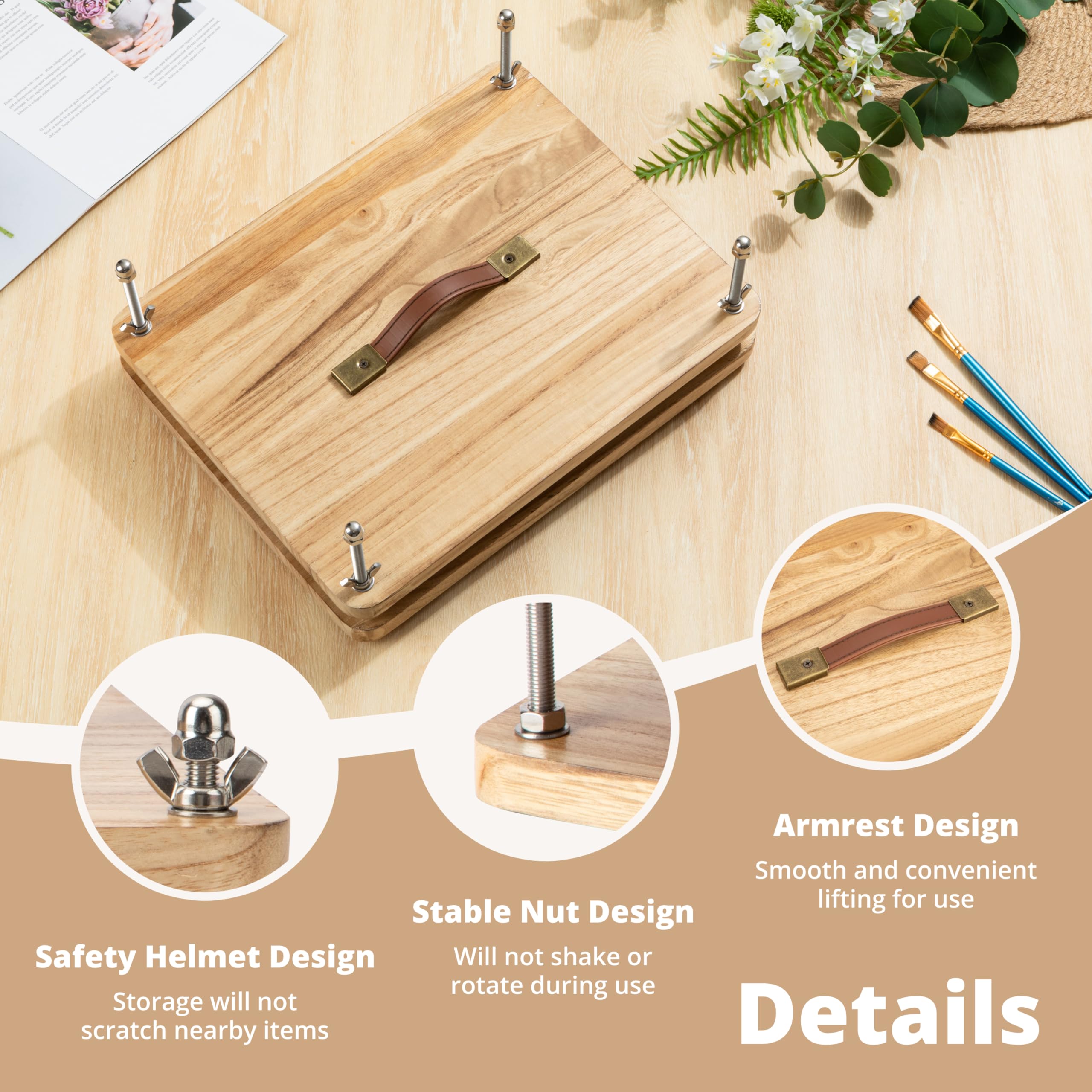 FUXAFU Buchbinde-Set, 38,1 x 29 cm, Holzbuchpresse, Buchbindematerialien, mit Knochenfalzer, Ahle, Nadeln für DIY-Buchbindung, Buchreparatur, Handarbeit, 50 Stück