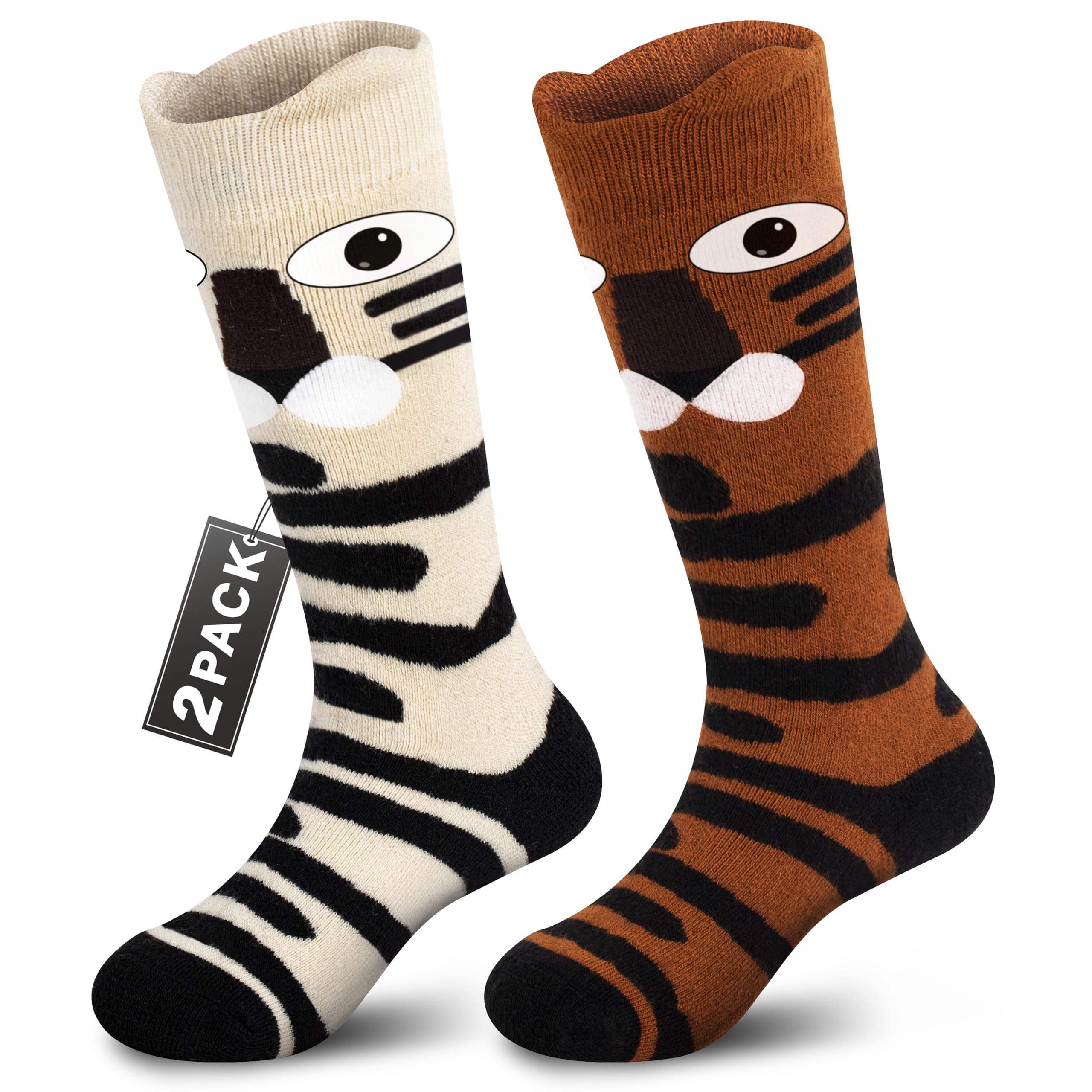 Muezna 2 pares de calcetines de esquí para niños de lana merino, calcetines térmicos de invierno para niños y niñas, calcetines deportivos hasta la rodilla, cálidos, gruesos, calcetines de esquí (OTC)