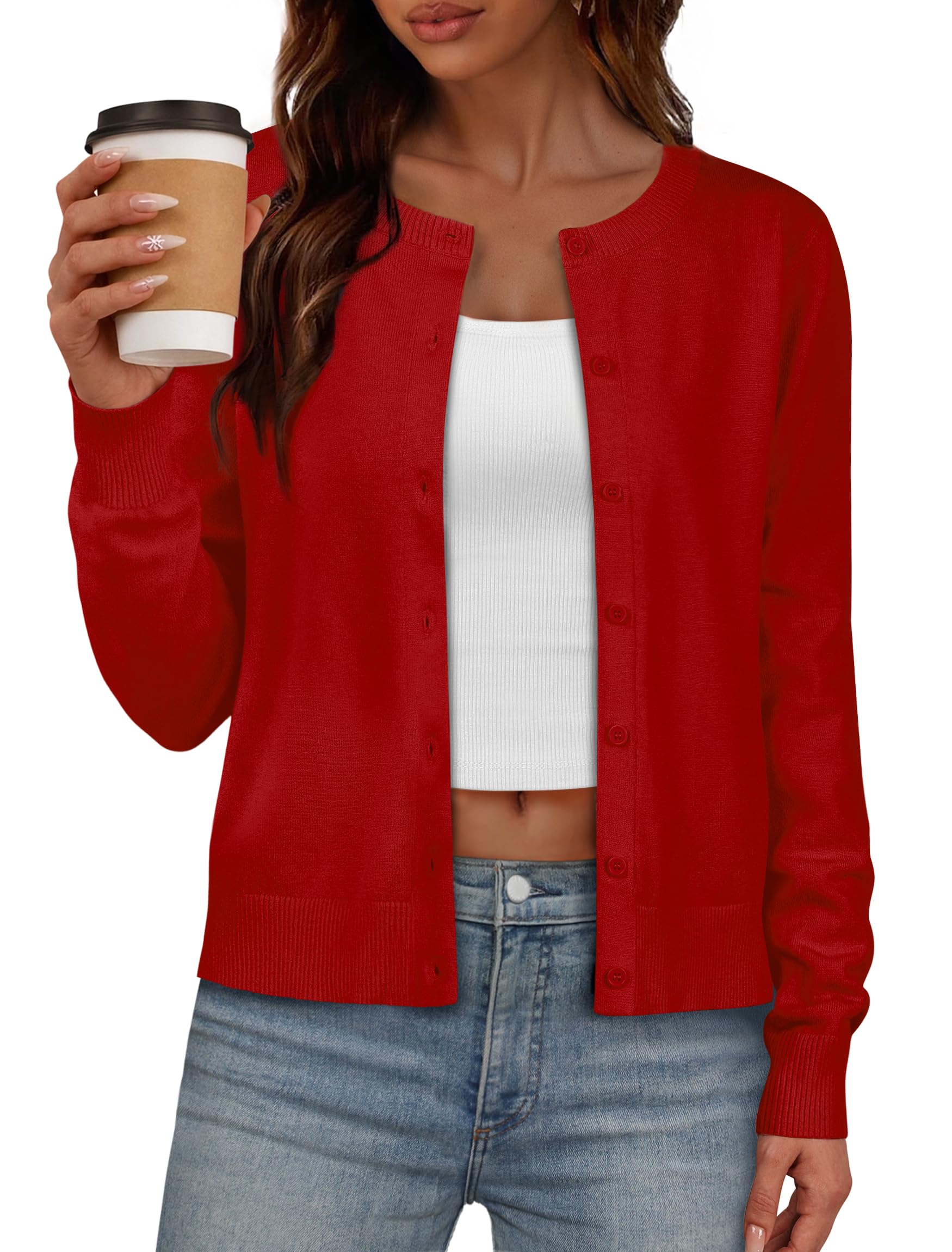 IWD Womens Cardigan Sweaters Crew Neck Long Sleeve Lightweight Button Down Sweater 2025 Fall Trendy Knit Tops