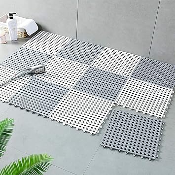 REDMART Interlocking Non-Slip Drainage Tile, 12 x 12 Inch Soft PVC Waterproof Floor Mat with Suction Cups for Wet Area, Pool, Kitchen, Bathroom (14)