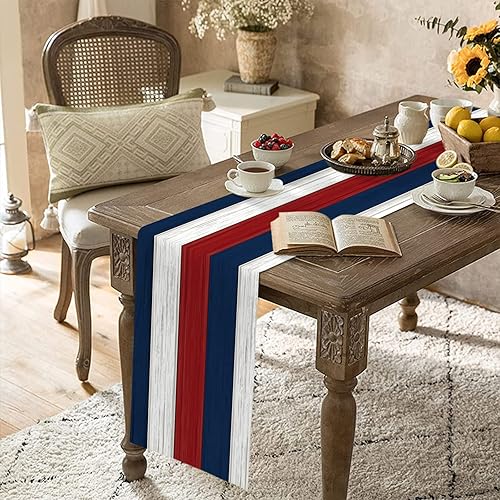 Miniatura 290 de Camino de mesa de algodón y lino estilo granja rústico retro, textura de madera de granero, color degradado marrón y gris, antideslizante,