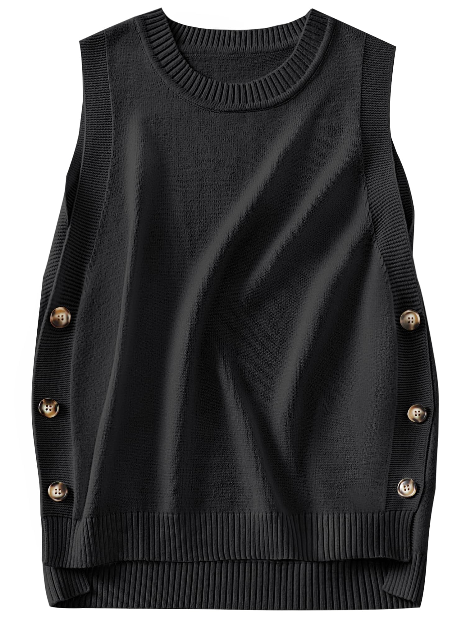 ANRABESS Womens Sweater Vest Summer Sleeveless Crewneck Ribbed Knit Side Button Loose Pullover Tank Tops 2025 Fall Outfits