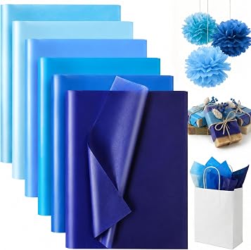 VGOODALL 450 Sheets Blue Tissue Paper, 6 Colors, 11.5 X 8 inches