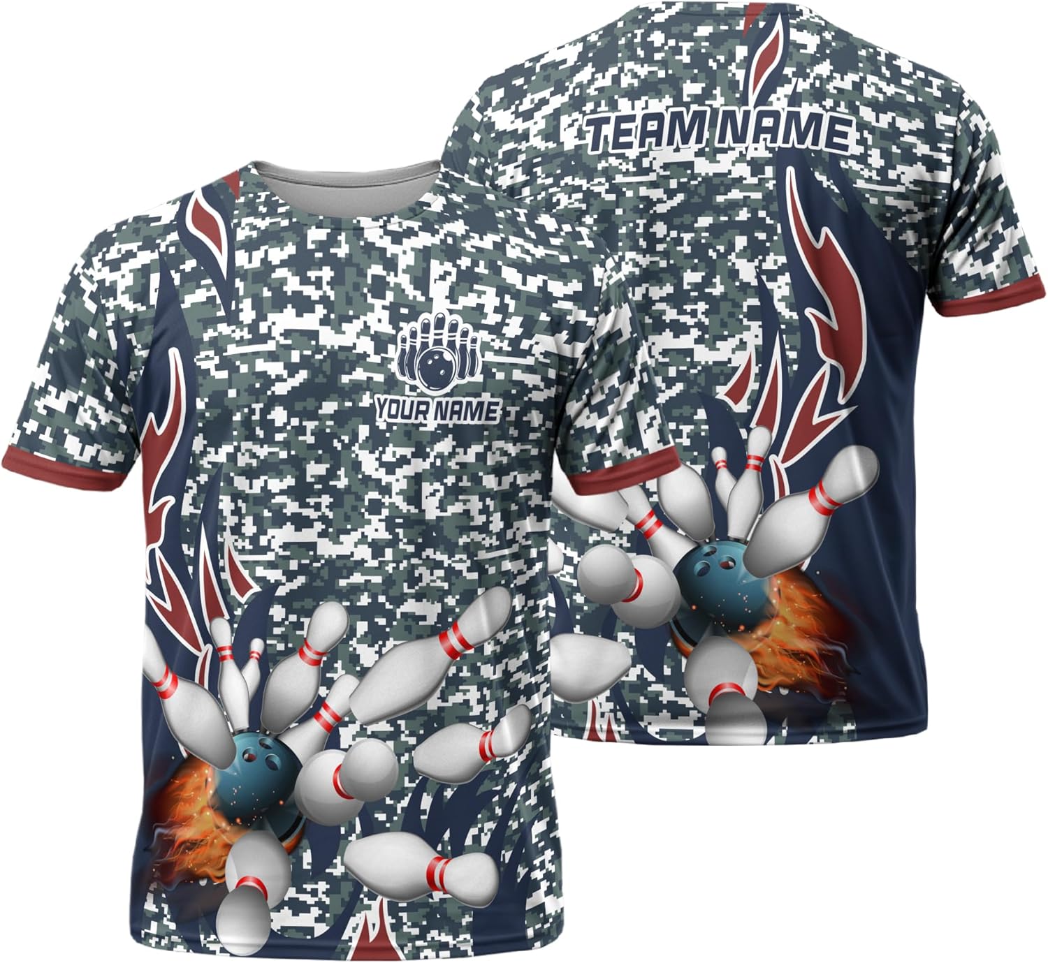 Mens Bowling T-Shirt Custom Solid Fire Bowling Ball Tee Shirt for Girls 3 D Bowling Theme Clothing