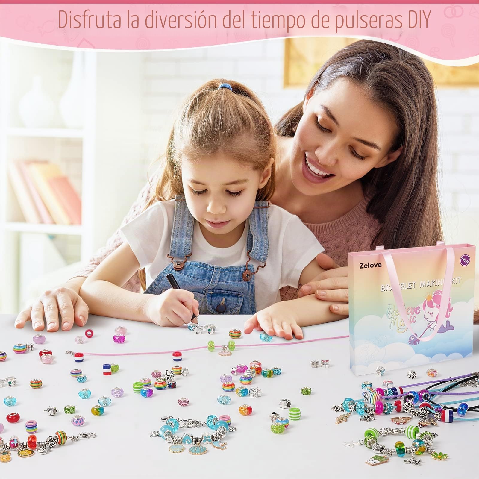 Zelova Kit para Hacer Pulseras Niñas, 150pcs Kit fabricación Joyas niñas, Juego para niña, Kits para hacer bisutería, Regalo Año Nuevo Cumpleaños Navidad para Niñas de 5-12 Años