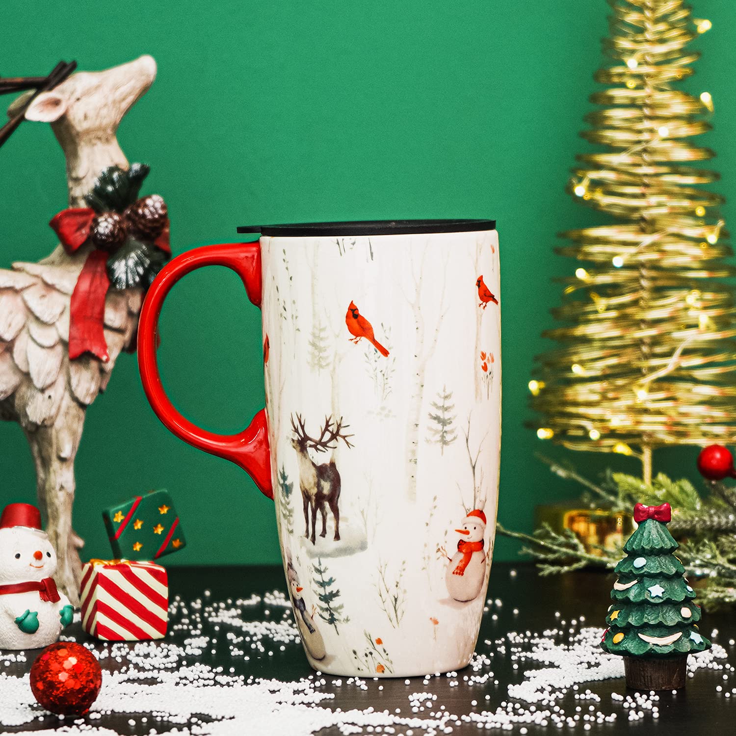 Ceramiczny kubek podróżny porcelanowy kubek do kawy z pokrywką odporną na zalanie, 480 ml