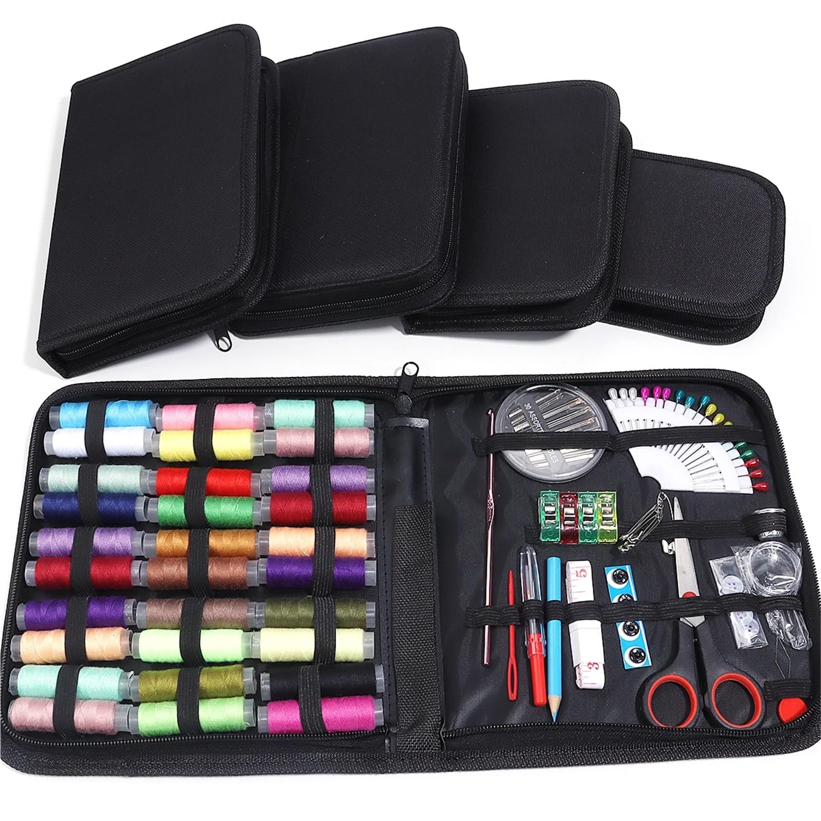 Kit da cucito compatto Kit da cucito completo con fili, aghi, forbici, metro a nastro, bottoni, portatile, viaggio, fai te, ricamo, lavoro manuale, set di strumenti for cucire(112pcs 20X22.5cm)