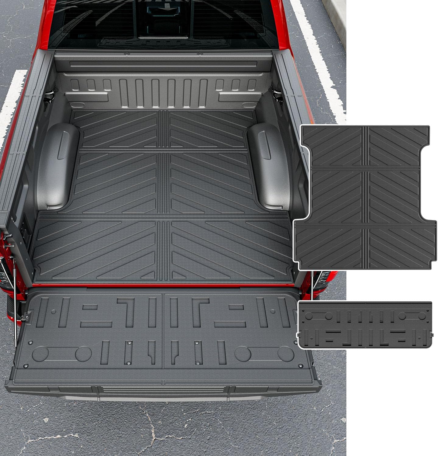powoq 5.5FT Truck Mat Compatible with 2021 2022 2023 2024 2025 2026 Ford F150 Truck Bed Mat TPE Tailgate Liner Replacement for 2021-2026 Ford F-150 Accessories (5.5FT Bed Mat+Tailgate Mat)