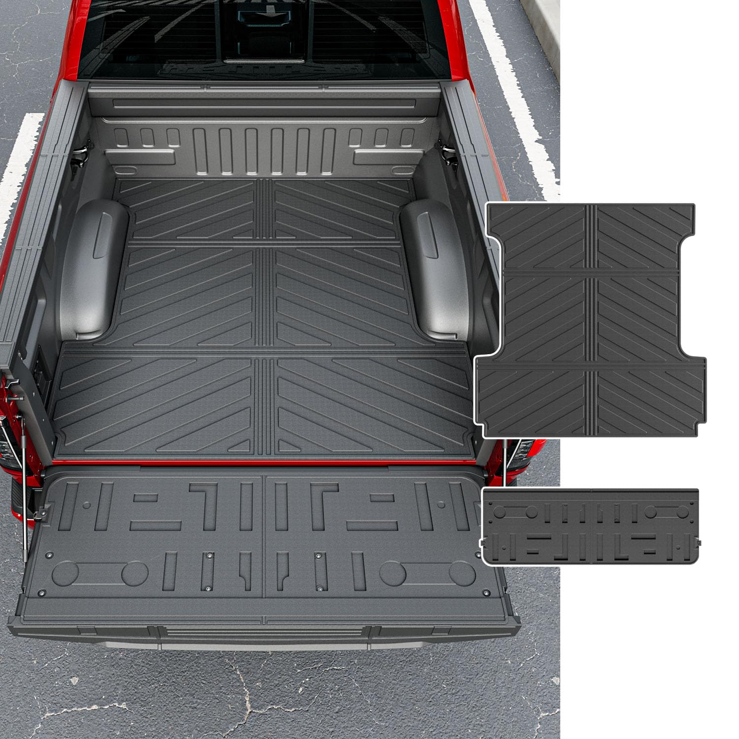 powoq 5.5FT Truck Mat Compatible with 2021 2022 2023 2024 Ford F150 Truck Bed Mat TPE Tailgate Liner Replacement for 2021-2024 Ford F150 Accessories (5.5FT Bed Mat+Tailgate Mat)