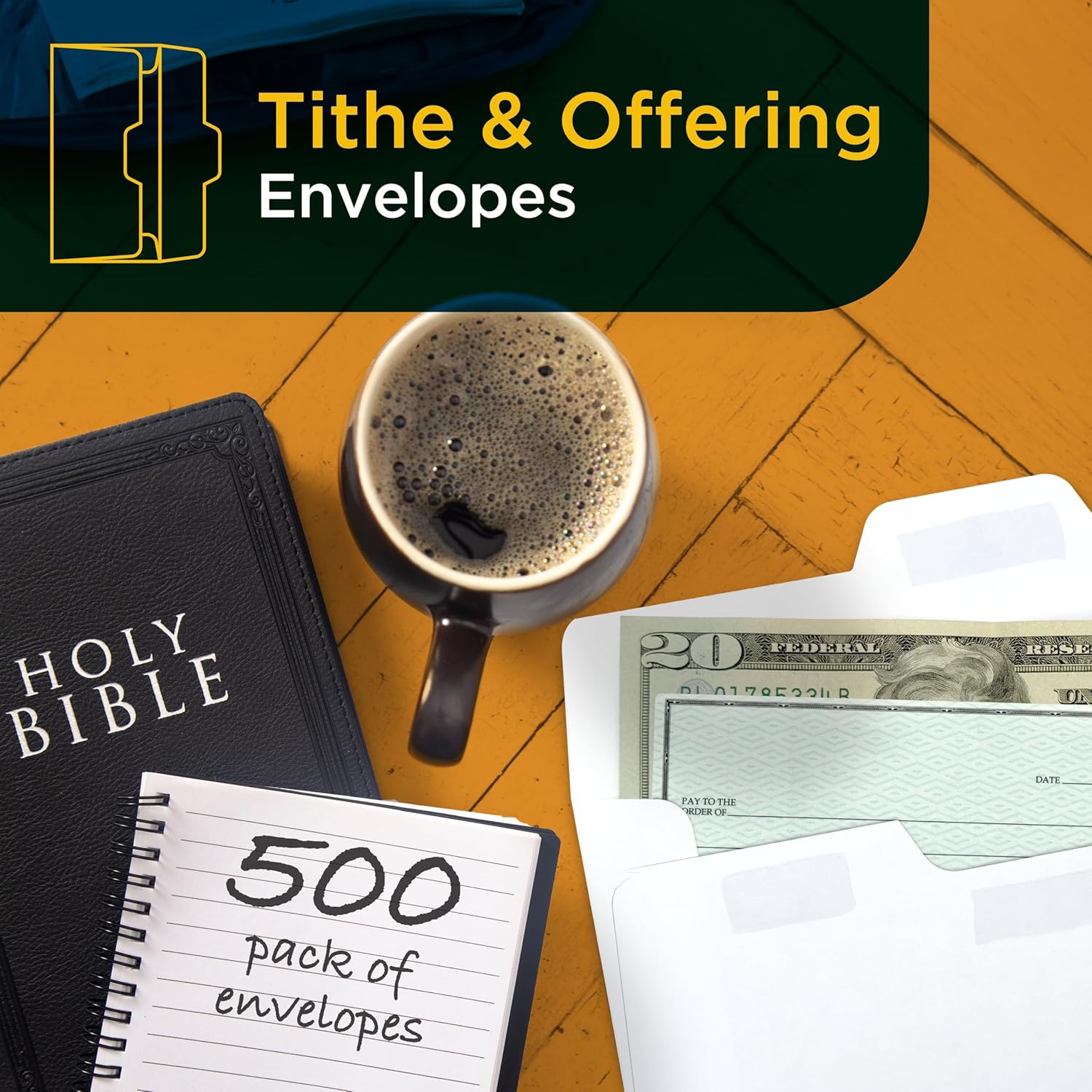 Guardian Offering Envelopes for Church, Pack of 500 Self Seal Church Tithe Envelopes for Money, Donations, Religious Occasions, and More, 3 1/2 Inches x 7 Inches, Green Mountains (Green Mountain, 500)