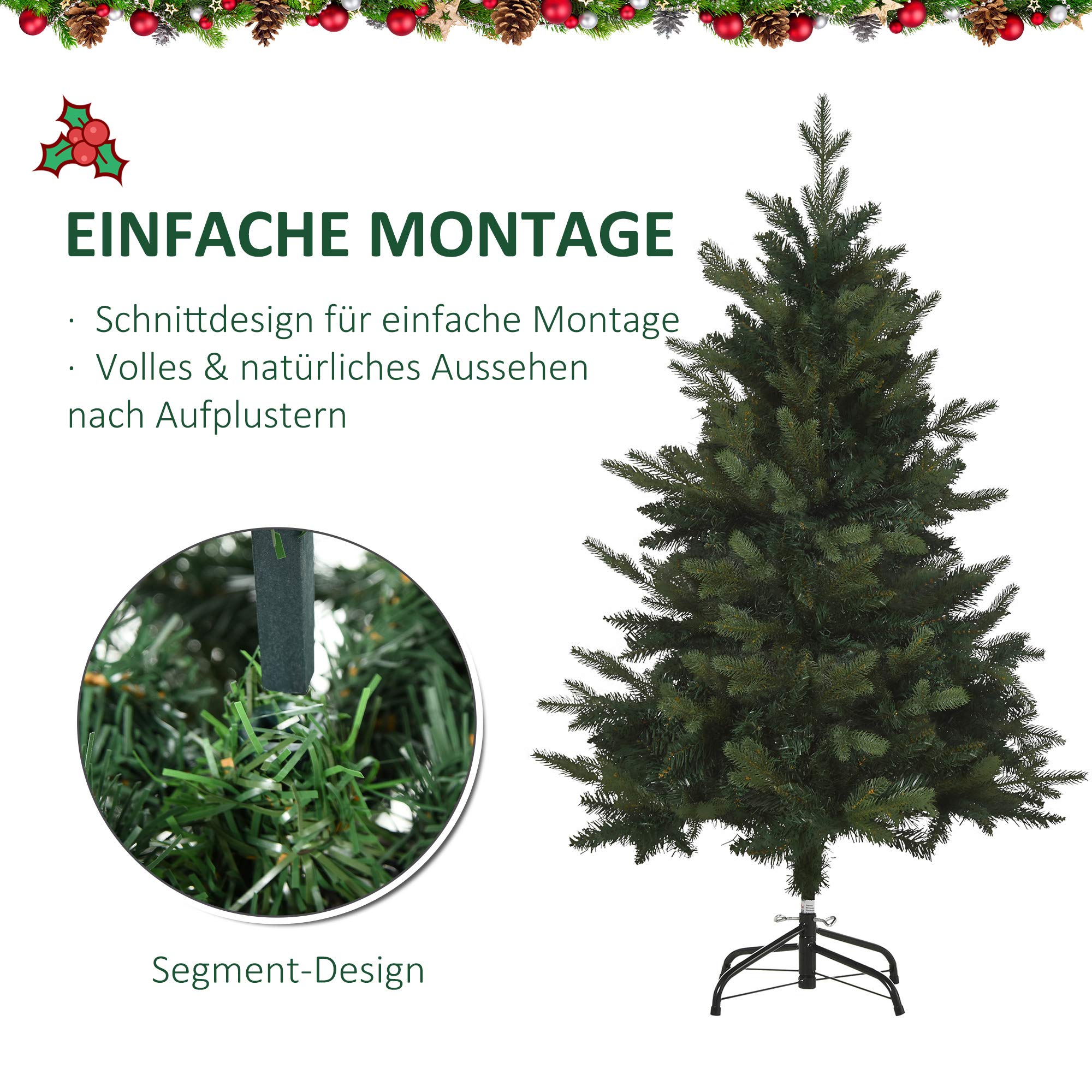 HOMCOM Künstlicher Weihnachtsbaum 120 cm mit 657 Spitzen Metallständer