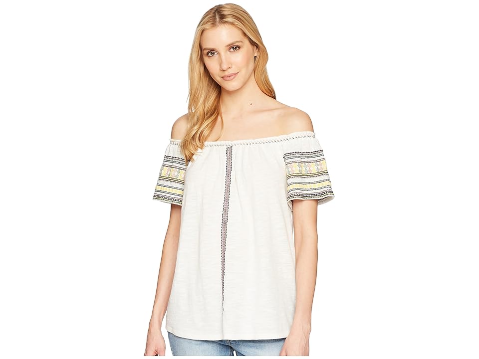 

Lucky Brand Embroidered Off the Shoulder Top (Marshmallow) Women's Clothing, Blue