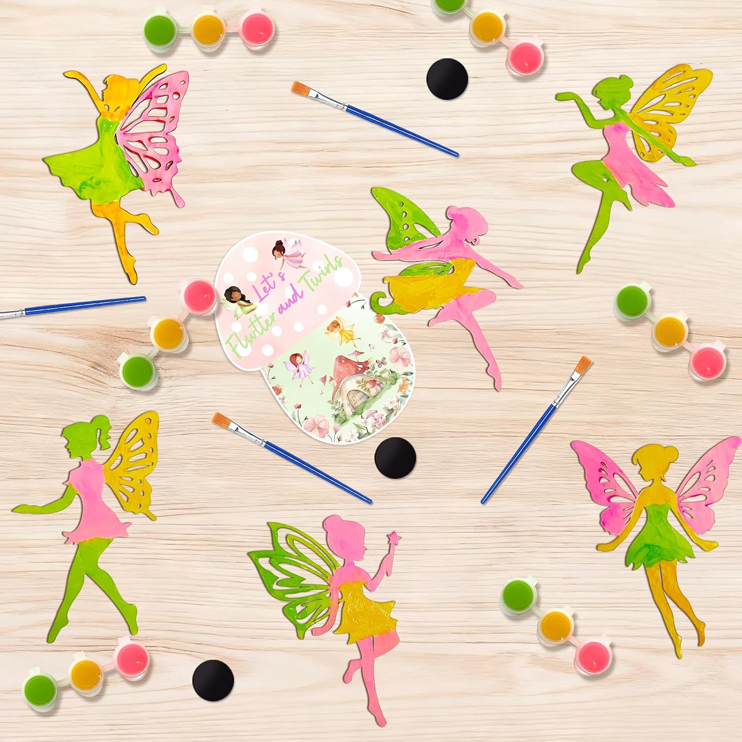 Fairy Party Favors: 12Pcs Pre-assembly Fairy Birthday Party Decorations Wooden Painting Craft Kits with Cards Fairy Party Decorations for Girls Kids