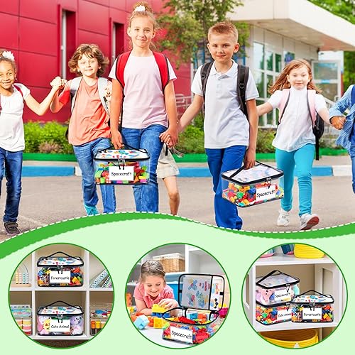 Miniatura 6 de Paquete de 6 bolsas de almacenamiento transparentes para juguetes, con etiqueta de nombre y bolsillo manual, estuche organizador de juguetes de PVC