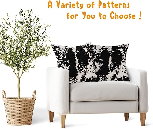 Miniatura 7 de Juego de 2 fundas de almohada con estampado de piel de vaca de 18 x 18 pulgadas, fundas de almohada cuadradas decorativas con puntos de vaca blancos