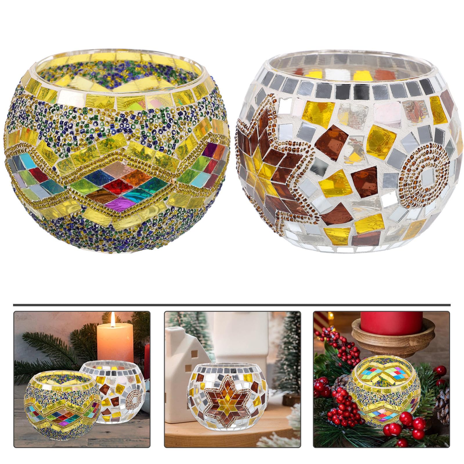 Balacoo Portacandele in Vetro Mosaico 2 Pezzi per Decorazione Casa e Banchetto, Stile Classico e Creativo, come Centrotavola Moderno