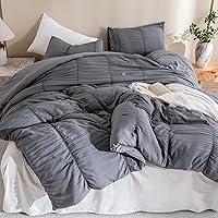 Vista 3 de Andency Edredón gris oscuro tamaño King (104 x 90 pulgadas), 3 piezas de microfibra suave y ligera de sirsaca gris con 2 fundas de almohada, juego