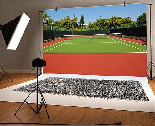 Miniatura 2 de CSFOTO Fondo de 6 x 4 pies para cancha de tenis, fotografía, telón de fondo deportivo, red, raqueta, atleta activo, competencia, cancha, juego,