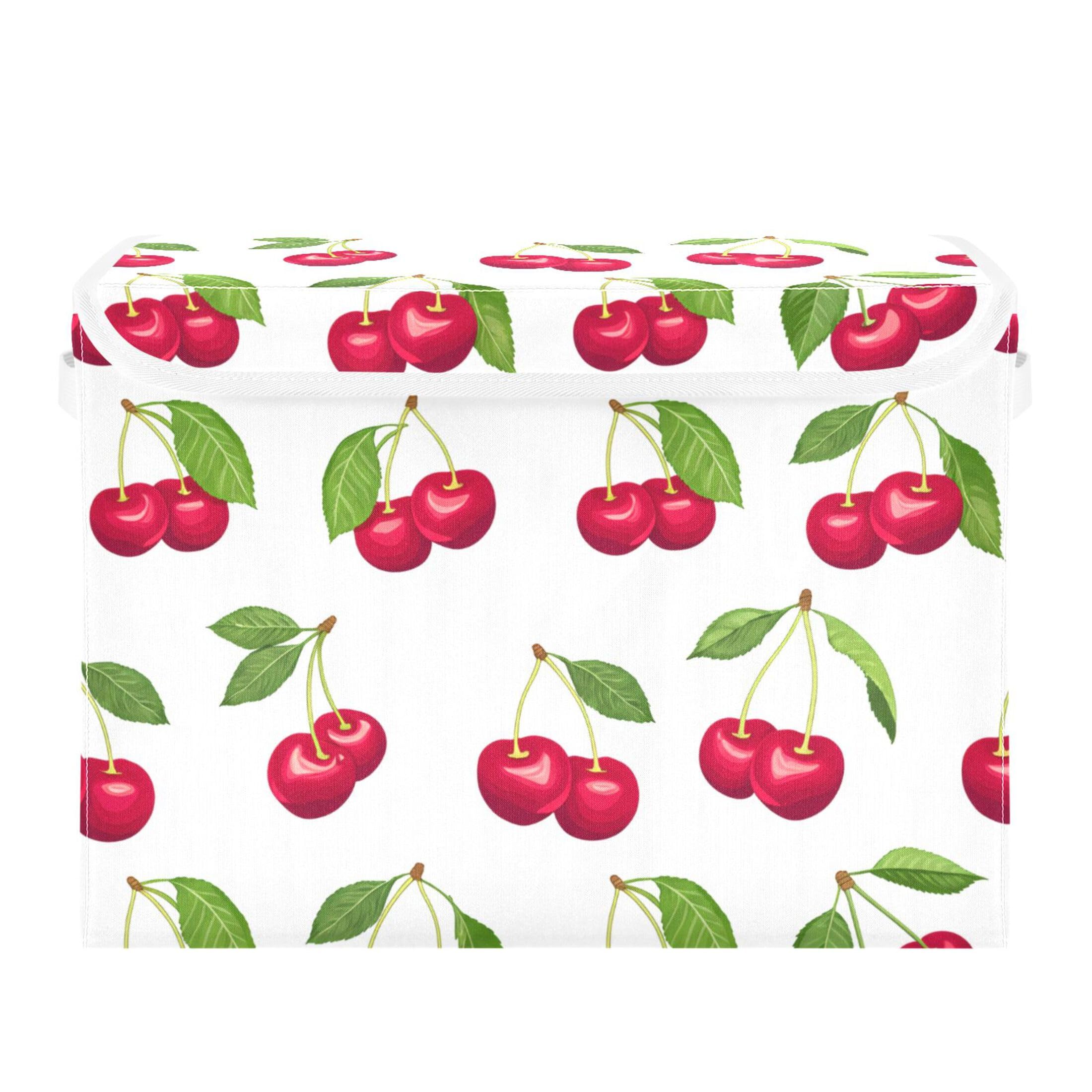 Sevdomey Red Cherries Storage Bins with Lids and Carrying Handle,Foldable Storage Boxes Organizer Containers Baskets Cube for Home Bedroom Closet Office Nursery