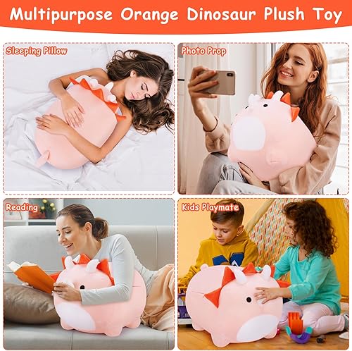 Miniatura 5 de Juguetes de peluche de dinosaurio naranja de 16 pulgadas, lindos peluches de dinosaurio, almohada de felpa de dragón suave, animal de peluche de