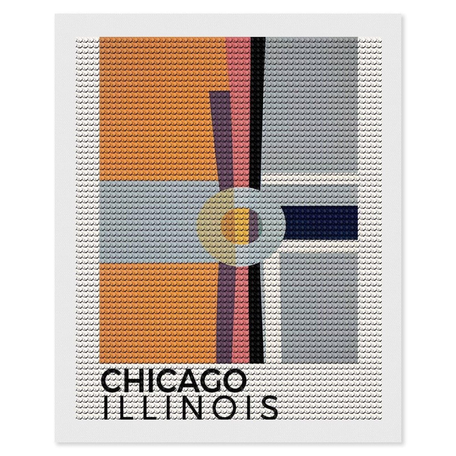 Junmoney Chicago Illinois Round Drill Diamond Painting 16"x20", for Women, Relaxing DIY Hobby, Bedroom Decor, Christmas Gift, Adhesive Canvas