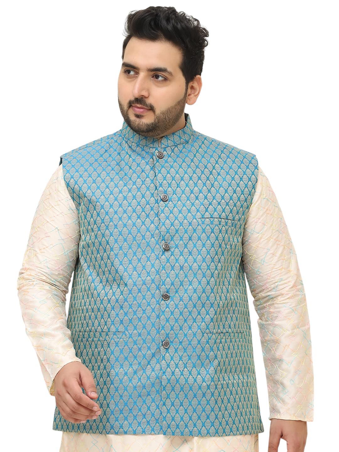 Plus (Since 1958) Men's Jacquard Silk Self Design ONLY Nehrujacket