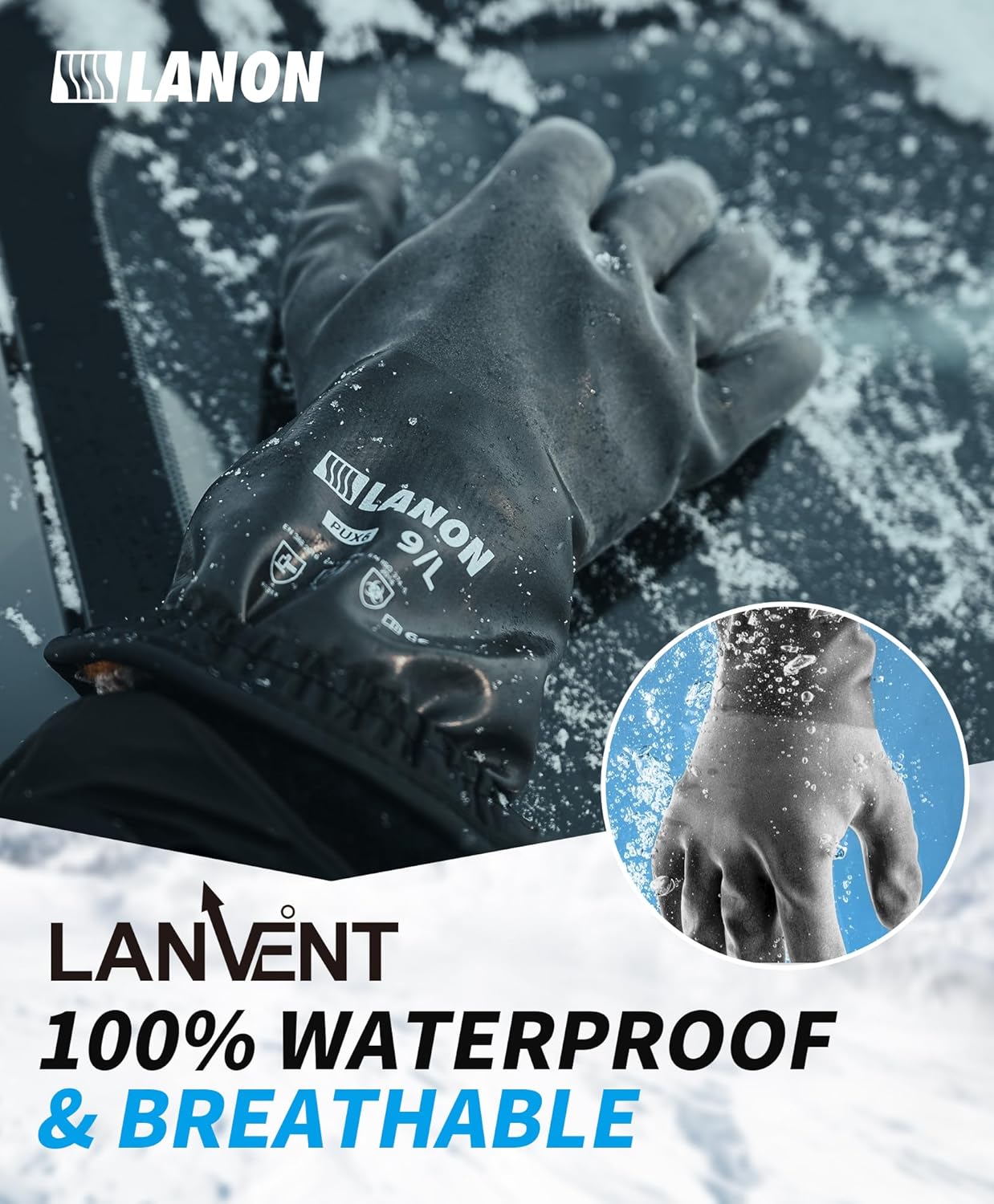 LANON Waterproof Winter Work Gloves, Moisture-permeable PU Coated，Warm Gloves for Freezer & Outdoor Work