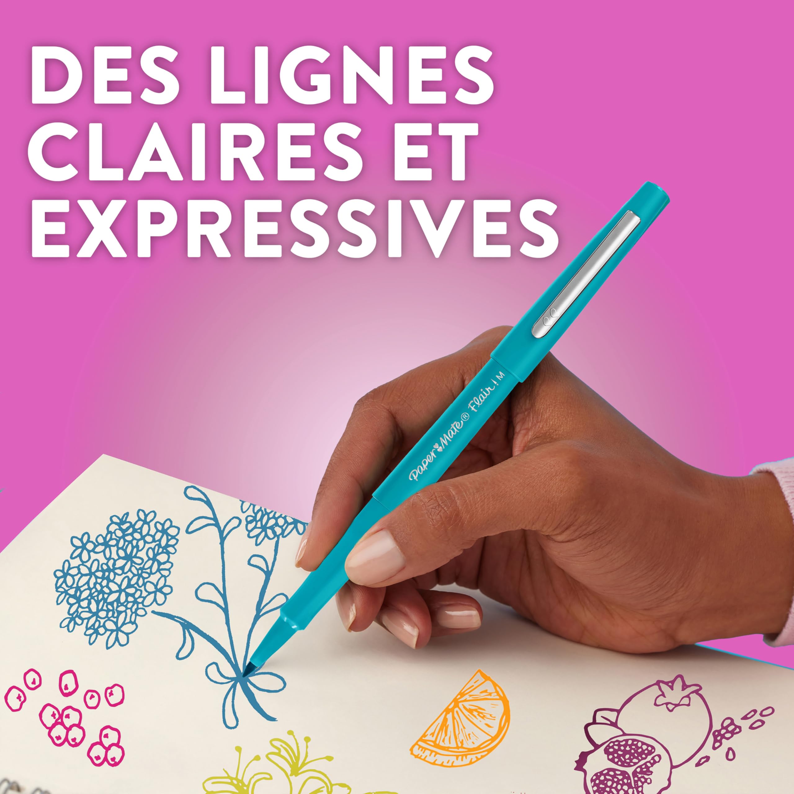 Paper Mate Flair Stylos feutres | Feutres de coloriage sans fuite à pointe moyenne (0,7 mm) | Encre bleue | Idéal pour écrirescrapbookingdessineretc. | Boîte de 36