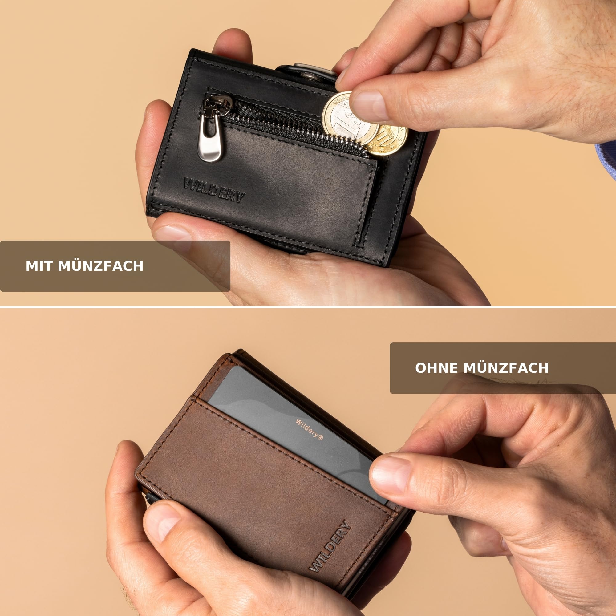 Premium Leder Geldbörse Herren – Slim Wallet aus Echtleder, Smart Wallet, Kartenetui & Kartenhalter, Geldbeutel RFID Schutz, Portemonnaie Männer, Portmonee Herren (Ohne Münzfach, Schwarz)