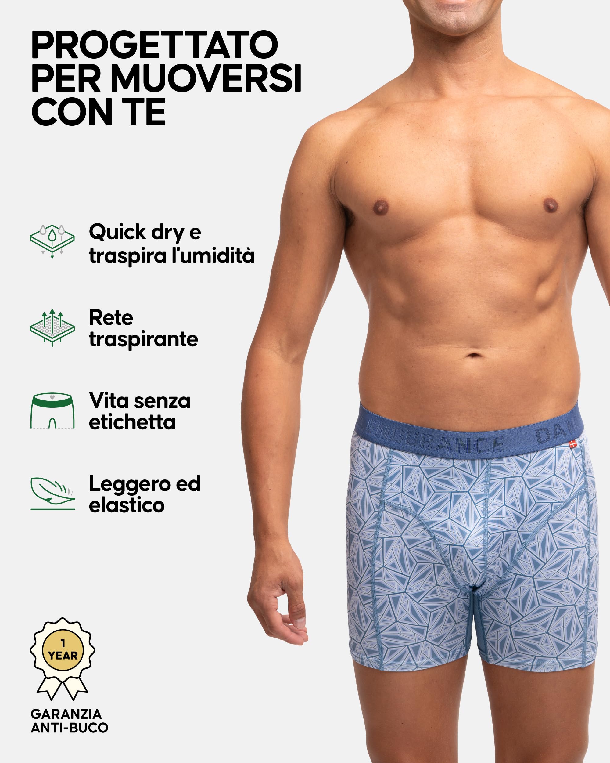 DANISH ENDURANCE Boxer Uomo Sportivi, Mutande Uomo Aderenti in Microfibra, Elasticizzati, Intimo per Sport, da Uomo, 3 Paia