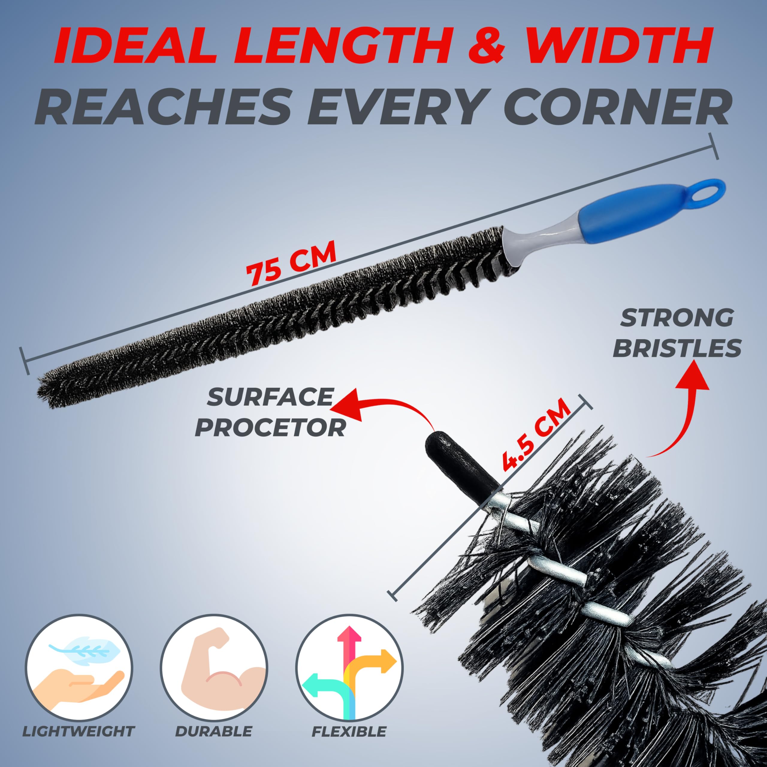 Radiator Brush, 59cm Flexible Bristled Cleaning Brush for Hard-to-Reach Spaces, Comfortable Handle - Image 2