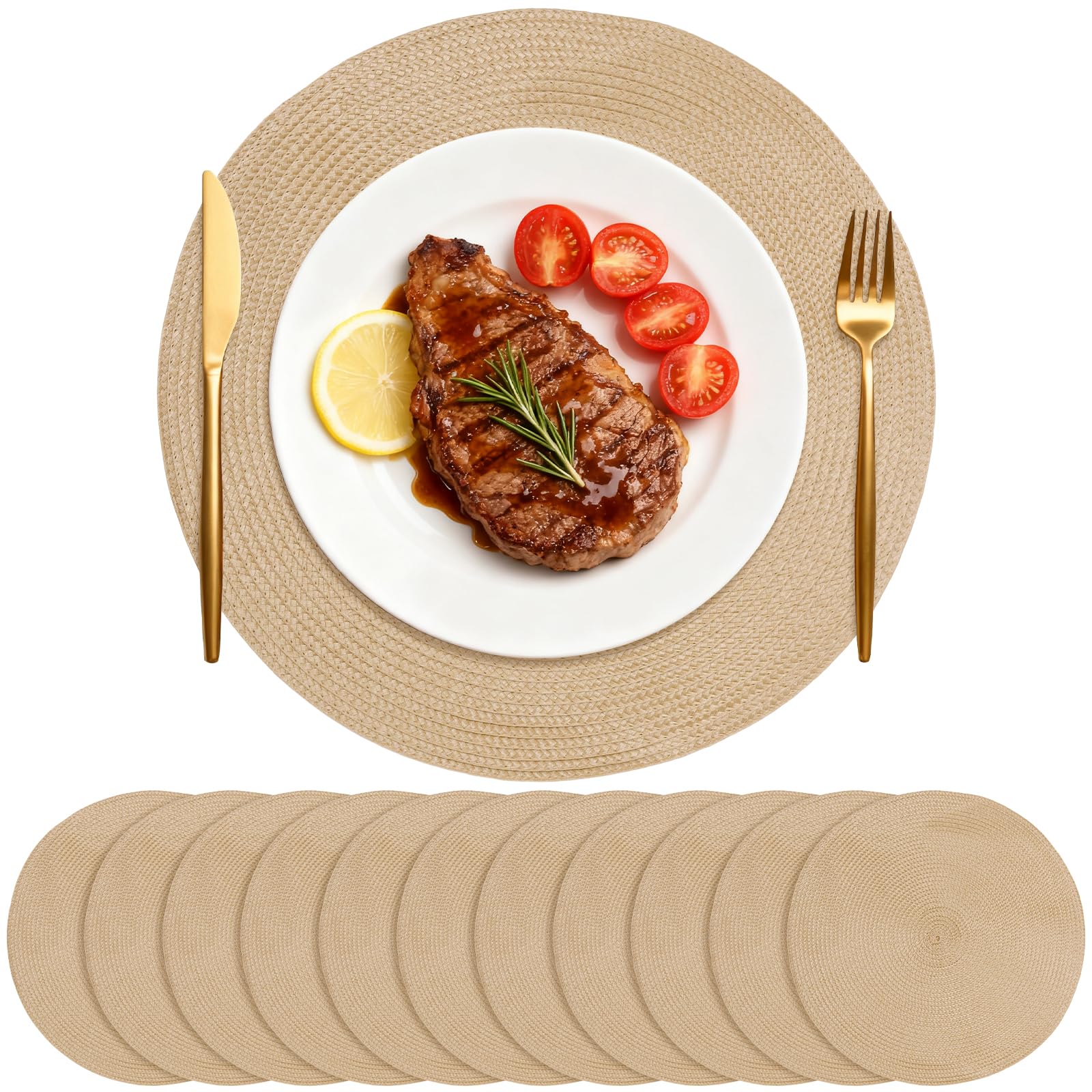 Set de table rond doré protégeant votre nappe des taches avec élégance