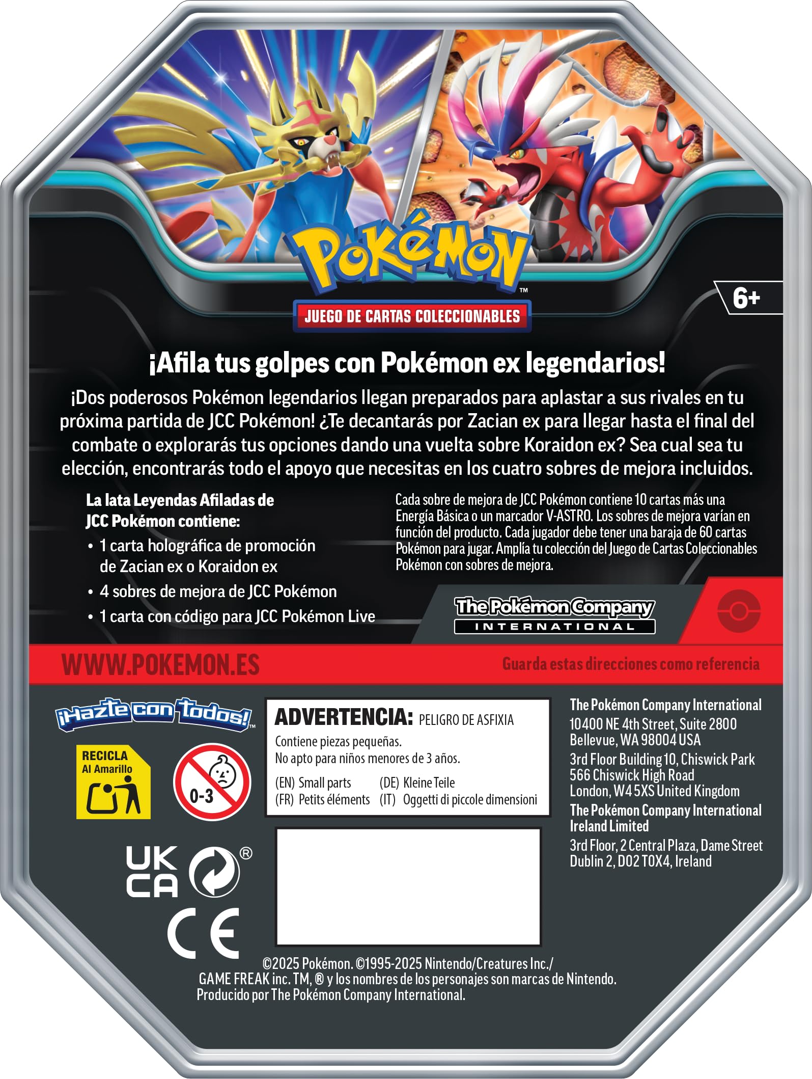 Pokémon Lata Leyendas Afiladas de Koraidon ex de JCC Pokémon (1 Carta holográfica y 4 Sobres de Mejora)