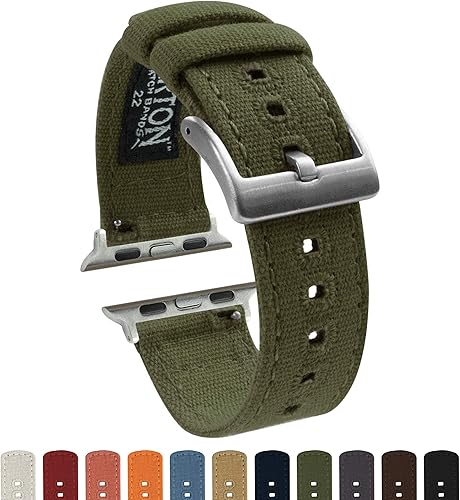 Miniatura 2 de Barton Watch Bands - Correas de reloj de lona y acero inoxidable, liberación rápida, color a elegir, compatible con todos los relojes Apple 1, 2, 3,