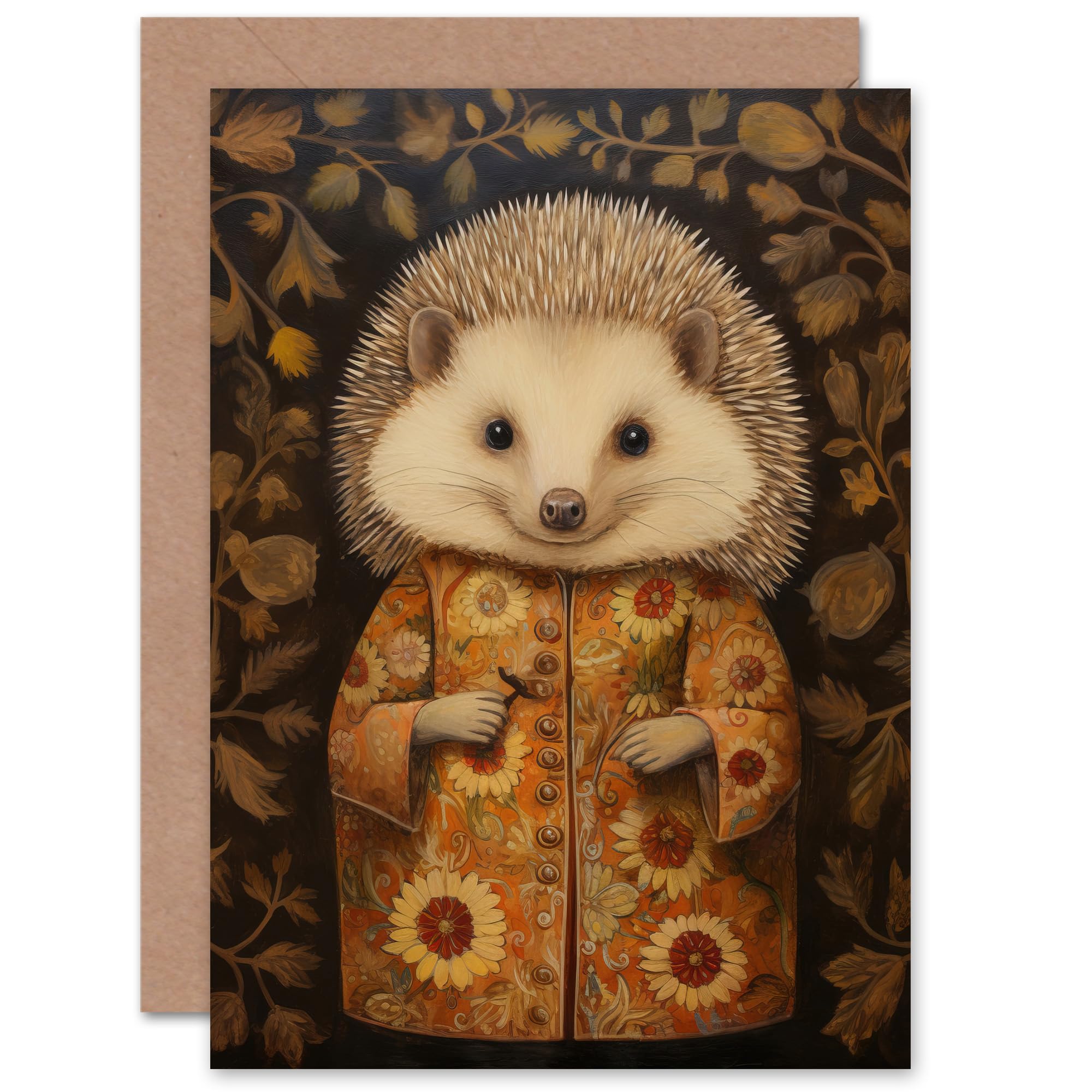 Artery8 Autumn Hedgehog in Sunflower Robe for Child Children Kids Birthday Congratulations Sister Daughter Blank Art Greeting Card