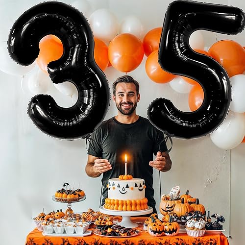 Miniatura 5 de KatchOn, Globo negro de 40 pulgadas para cumpleaños de 35 pulgadas, globo de número, decoraciones de cumpleaños de 35 para hombres y mujeres