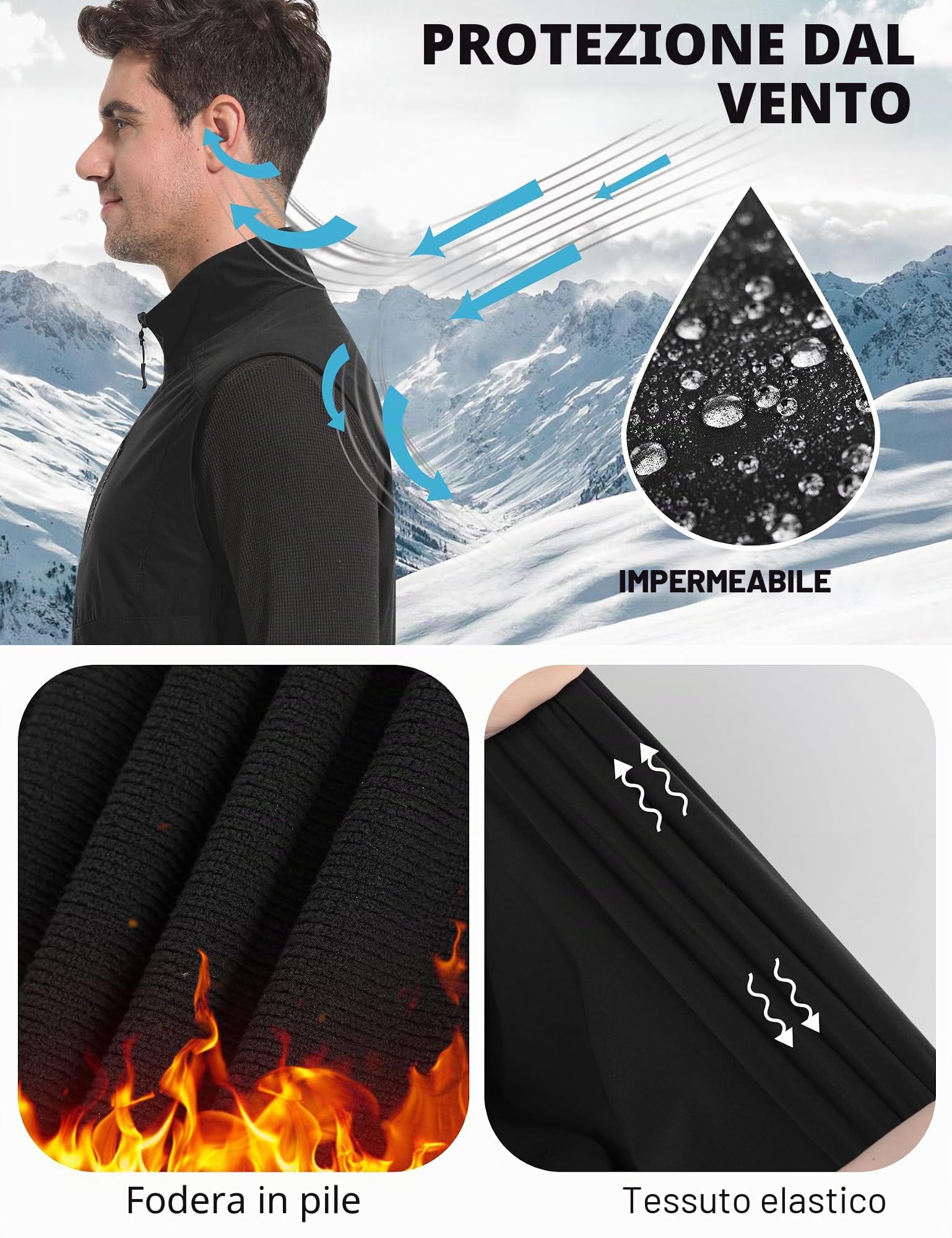 KUTOOK Gilet Uomo Invernale Gilet Uomo Sportivo Gilet in Pile Softshell Trekking Gilet da Golf Antivento in Fodera per Montagna Escursionismo Ciclismo e Altre Attività Outdoor