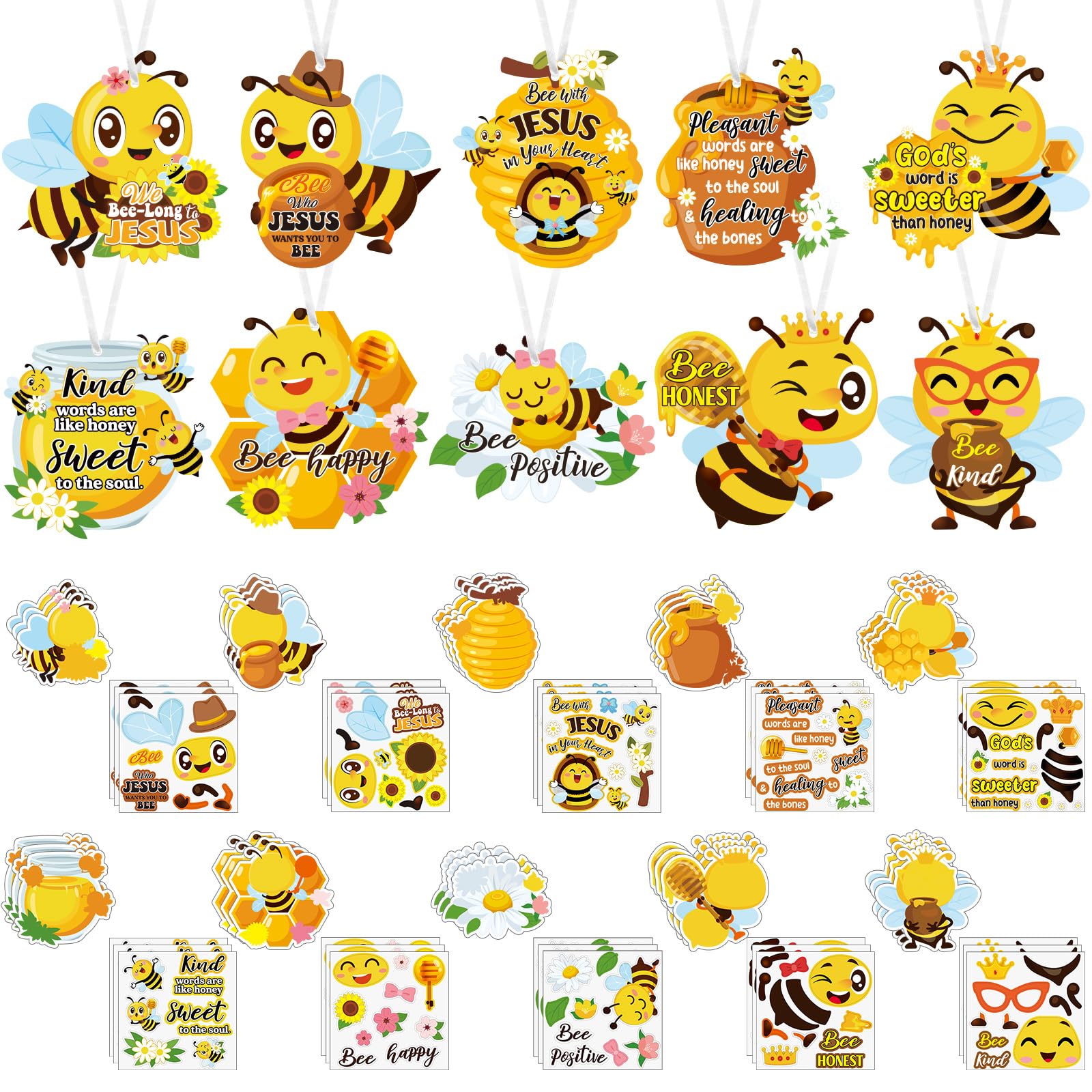 Resholder 30 Sets Bee Crafts for Kids Honey Stickers Bulk DIY Christian Religious Sunday School Jesus Bible VBS Craft Ornaments for Summer Back to