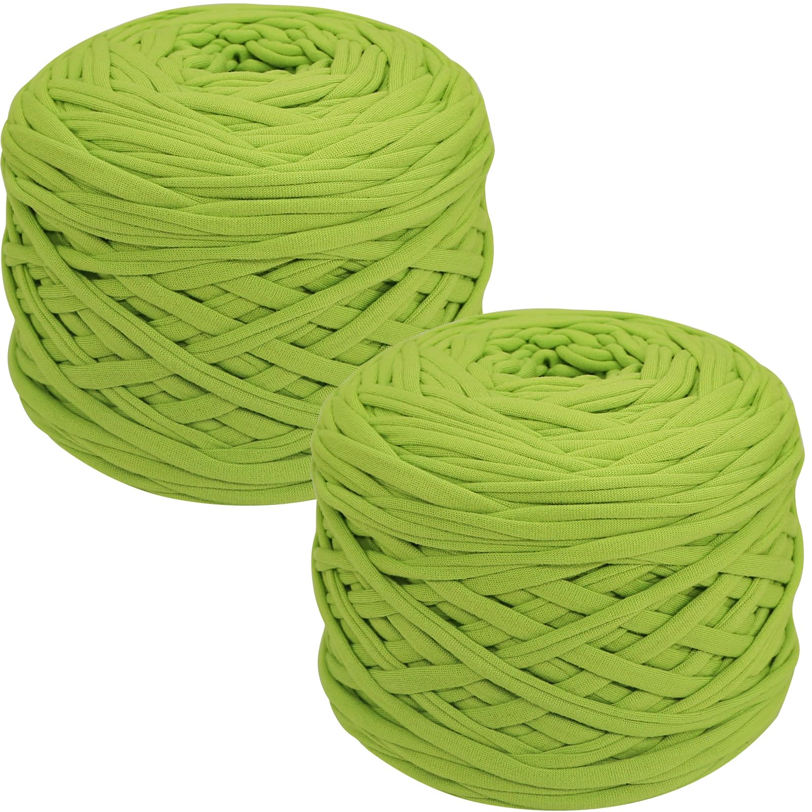 SIMEIQI 2 PCS 800g T-Shirt Yarn Elastic Fabric Crochet for DIY Knitting, 130 Yards Spaghetti Thick Knitting Yarn for Hand DIY Bag Basket Cushion Crocheting Projects,Home Decor (Green)
