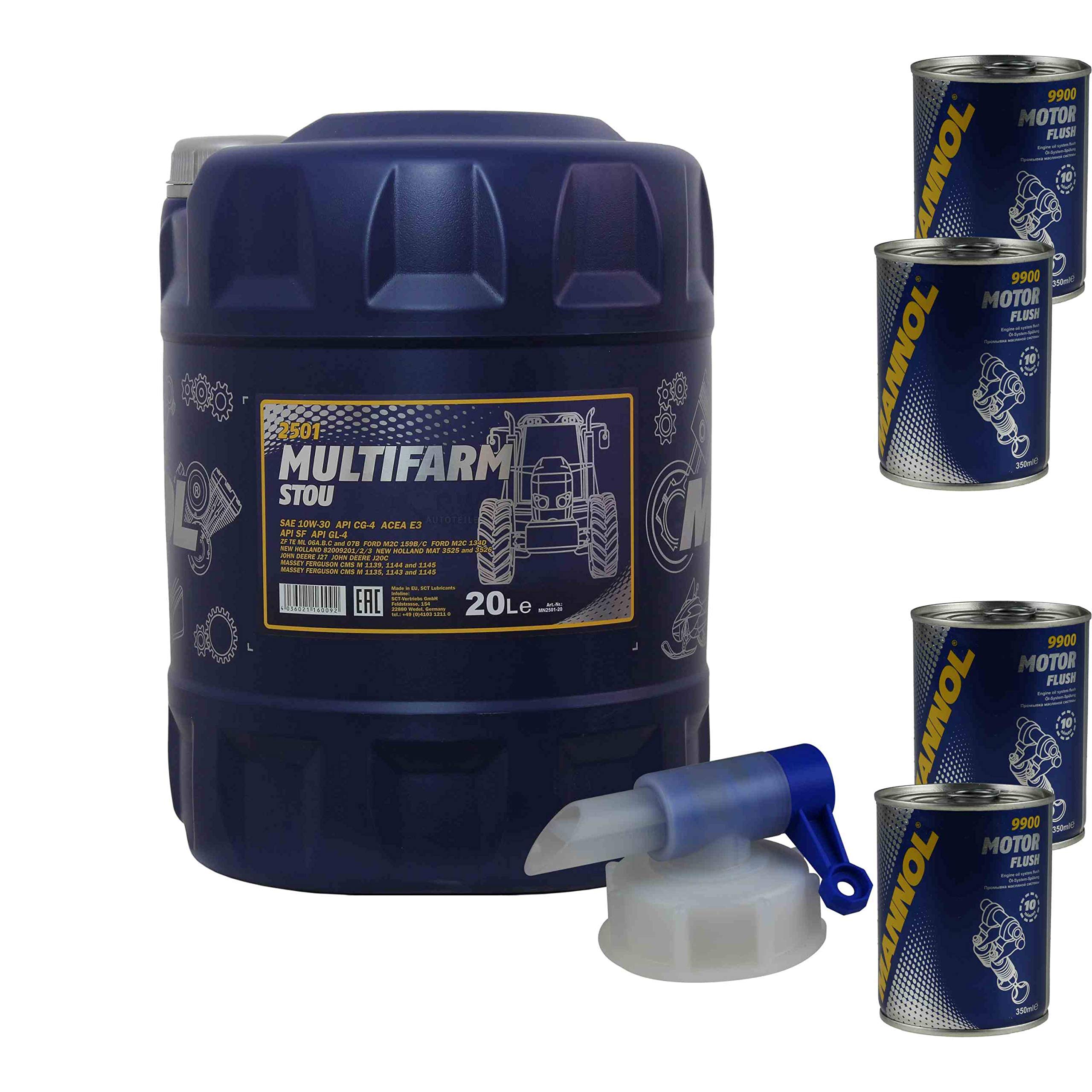 MANNOL SAE 10W-30W Multifarm STOU 4 x Motor Flush Olio motore 20 l