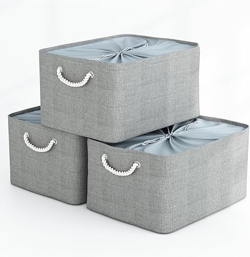 Miniatura 4 de VAN CADENE Cestas grandes de almacenamiento para organizar el paquete de 3  Contenedores de almacenamiento de ropa con cierre de cordón