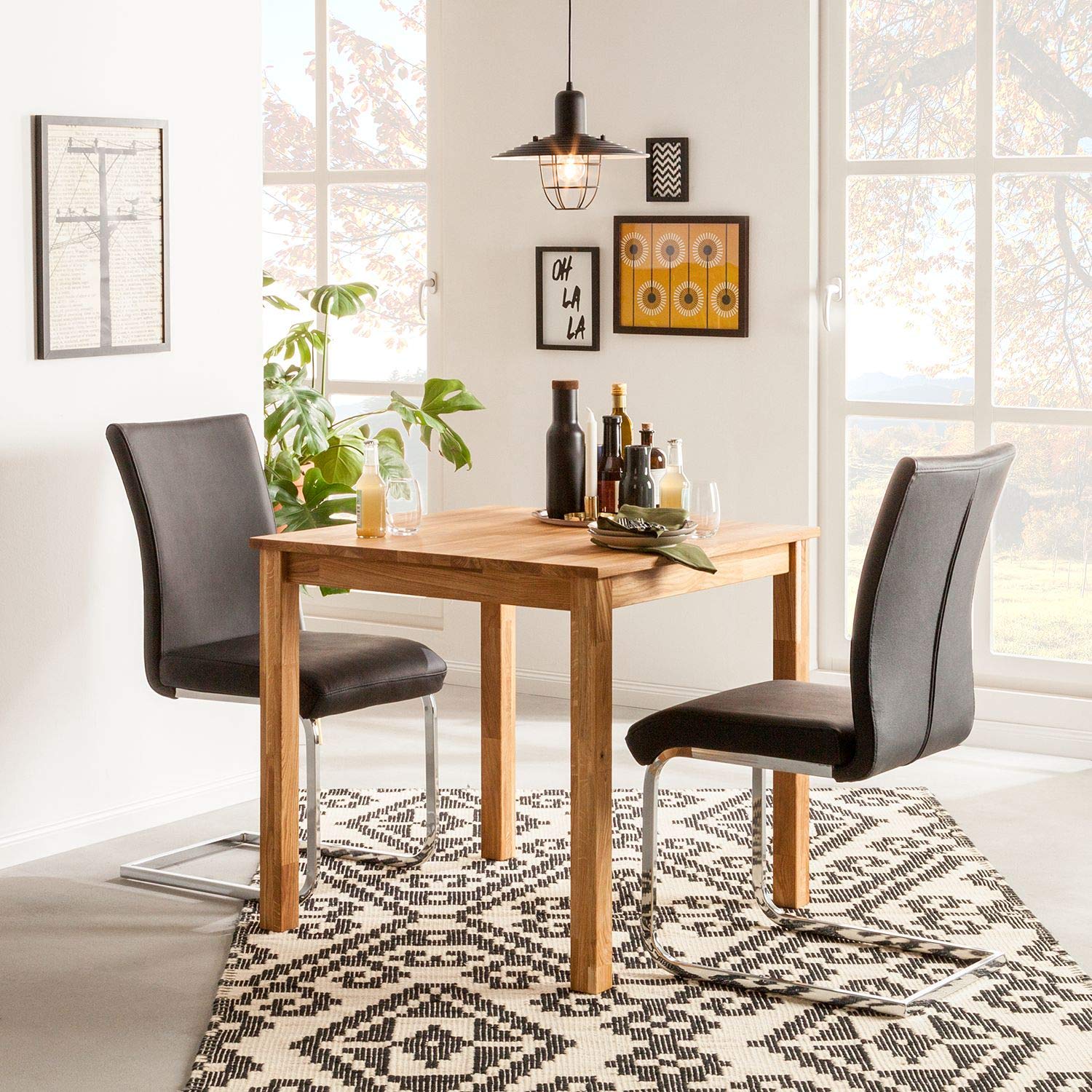 NORDICSTORY Esstisch für 4 Personen, Massivholz Eiche, Nordischer Stil oder Skandinavisch, für Wohnzimmer oder Küche, Eiche natur, 90 x 65 x 75 cm