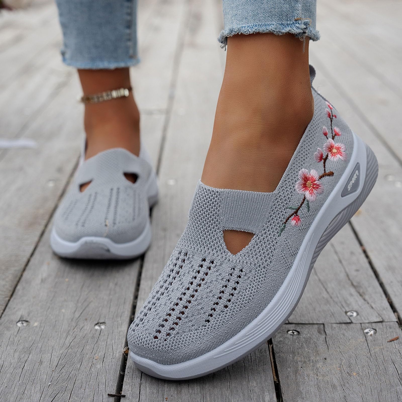 Zapatillas Ortopedicas Mujer Verano Zapatillas sin Cordones para Caminar Comodos y Ligeros Sandalias Palas Transpirables y Antideslizantes Zapatos de Entrenamiento Deportivas Malla Deporte Diabéticos