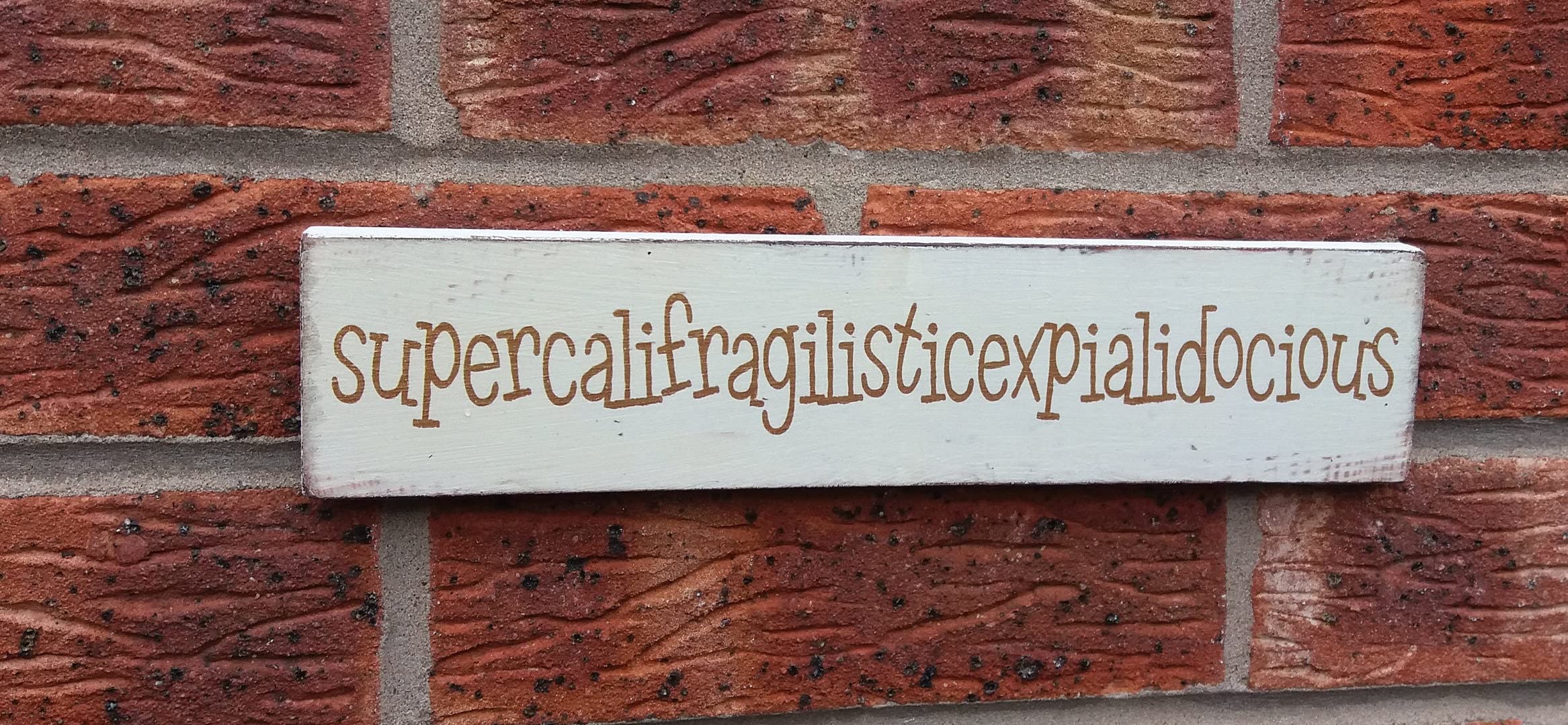 HOUVSSEN Shabby Chic Distressed Mary Poppins Themed Tin Sign, 12x8 Inch, Wall Mount, Rustic, Vintage, Brown, Supercalifragilisticexpialidocious Mary Poppins