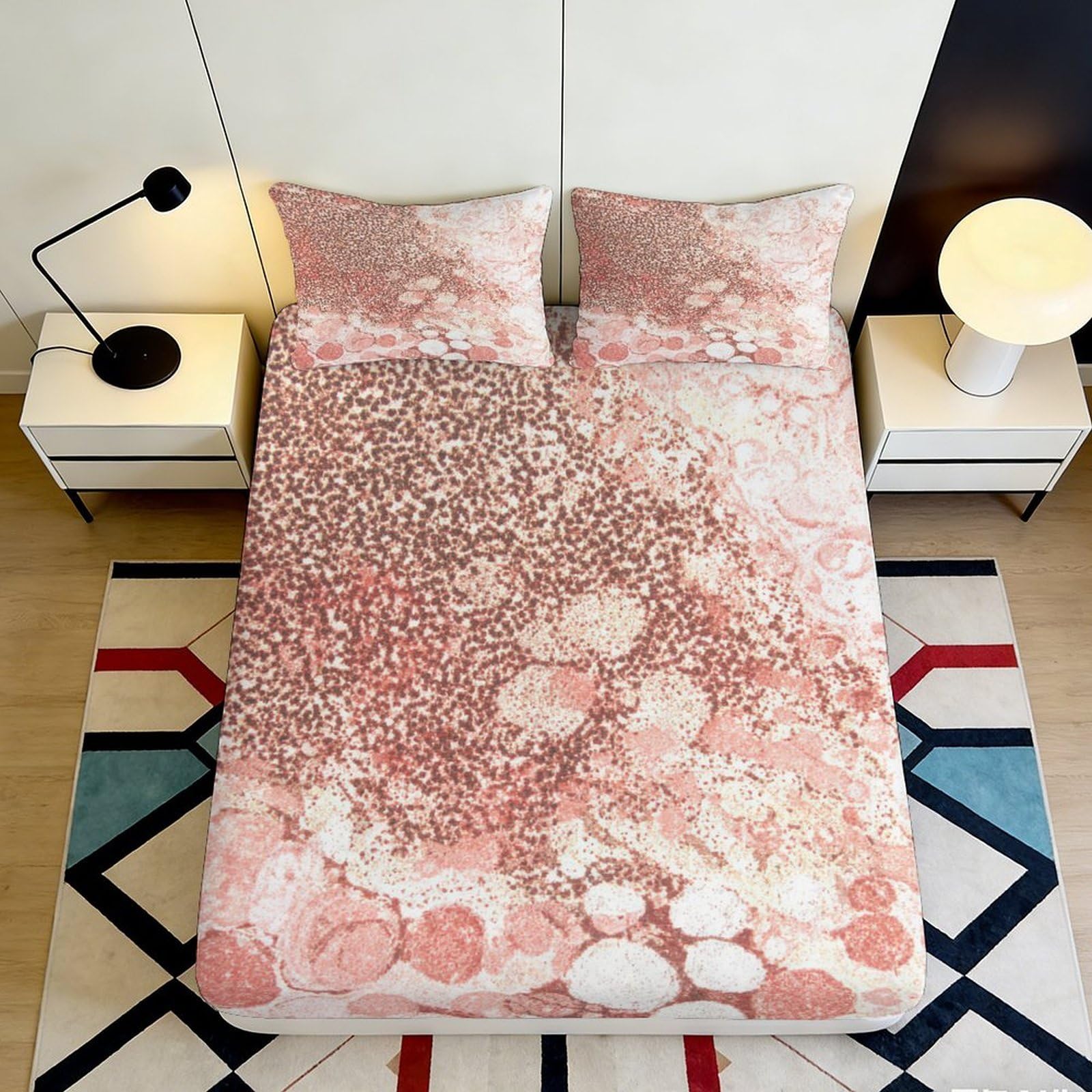 Dhbaneiok Style-6 3D Printed Marble Blossom Fitted Sheet Microfiber Soft Pink Abstract Mattress Cover For Bedroom Guest Room Decor 90X200x25cm
