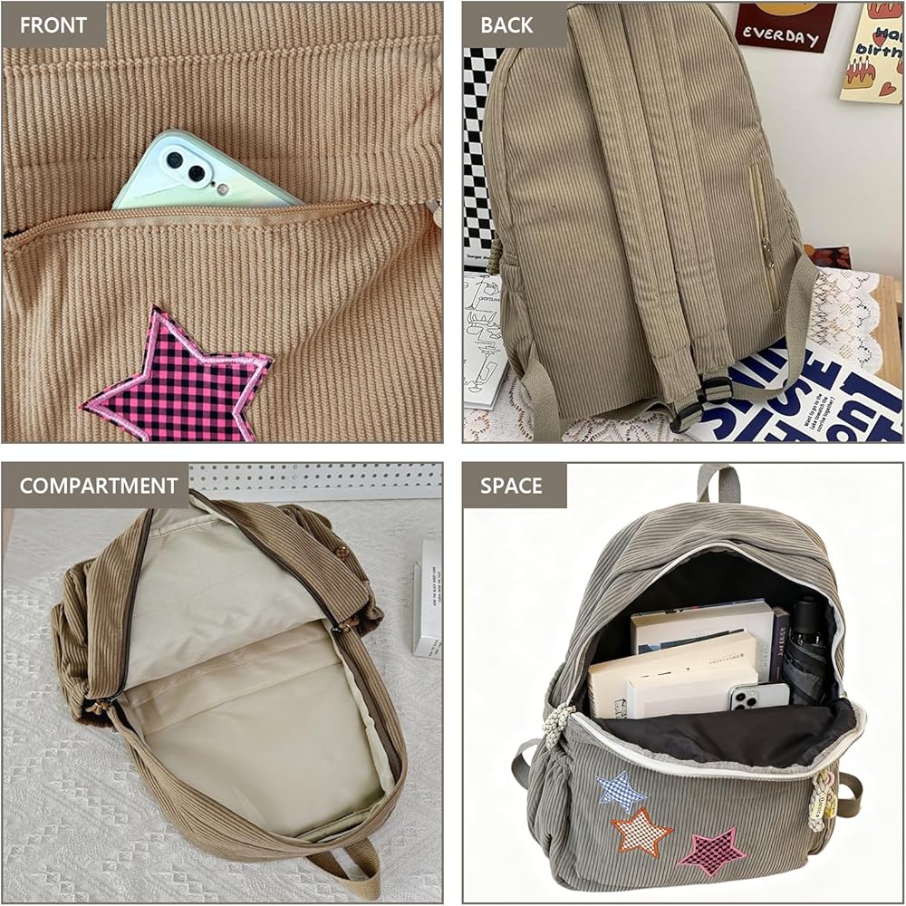 Amazon.com: Taolivingmart Corduroy Backpack with Star Pattern